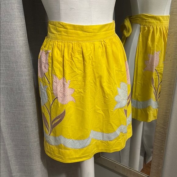 Vintage Other - Vintage Apron-Bright Yellow Floral with Mini Polka Dot Print-EUC